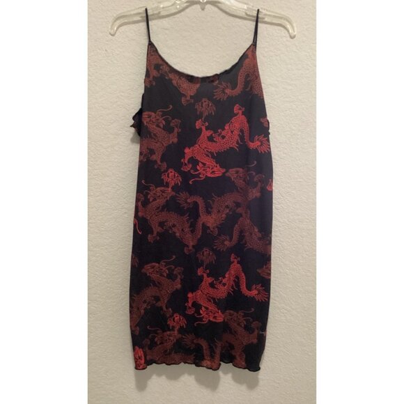 Shein Black & Red Dragon Print Spaghetti Strap Slip Dress 1XL - Picture 1 of 4